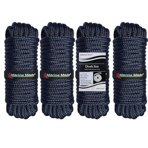 Dock Lines, 4pcs Boat Dock Lines 1/2” X 20’, 12” Eyelet Double-Braided Boat