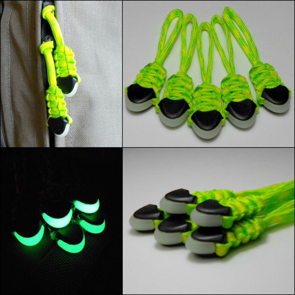 (5) Paracord Zipper Pulls – Back Packs,Gear Bags, Zombie, Bugout Bags – DAY GLOW