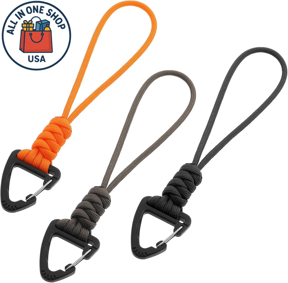 Paracord Keychain Carabiner Braided Lanyard Heavy Duty Key Ring Clips 3PCS