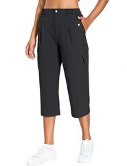 Women’s Cargo Capris Lightweight Quick Dry Hiking Pants Water Large, Black