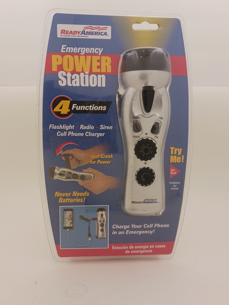 Ready America Emergency Power Station 70801 Hand Crank Flashlight Radio Cell