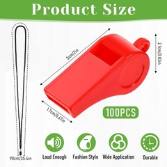 100 Pcs Coach Whistle with Lanyard, Plastic Red Emergency Whistle Bulk Loud S…