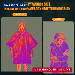 4 Pack Emergency Ponchos with Thickened Mylar Blanket Lining, Windproof, Waterpr