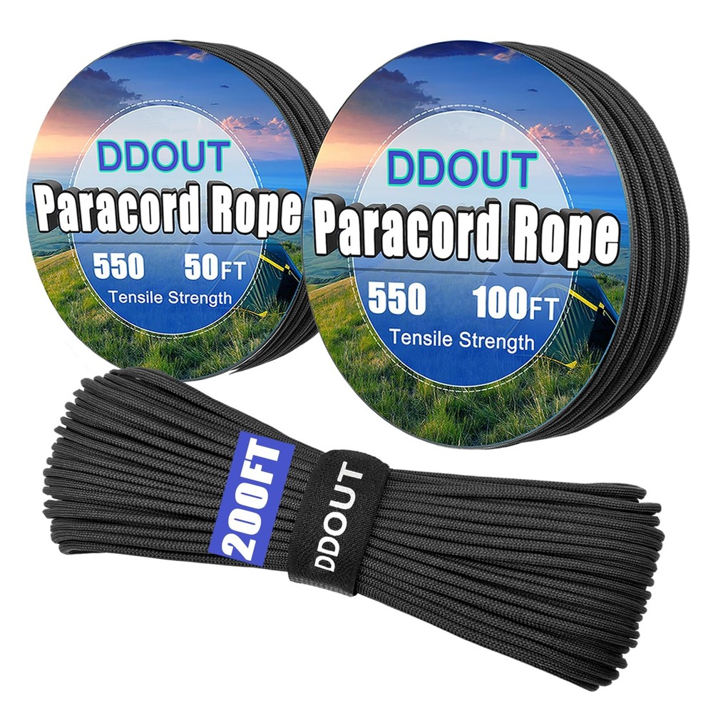 Paracord Nylon Rope Black 200ft with 7-Strand Core, 10 Colors and 50/100/200 …