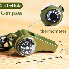 Survival Whistle 3 in 1 Compass Thermometer 2 Pack Loud Emergency Safety Hiking