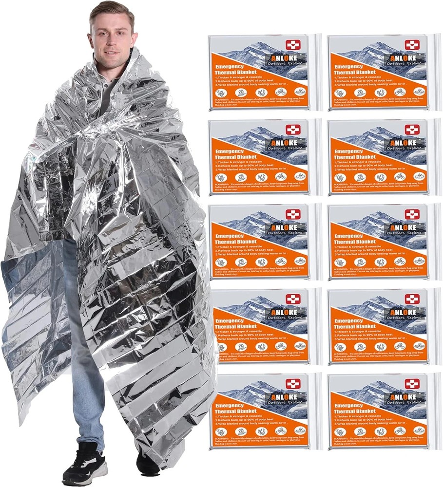 ANLOKE Emergency Blankets Mylar Thermal Blanket,(10 Pack) of Gigantic Space Blan