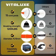 VITALUXE 1200lb Paracord Rope 4.4mm 15 Triple Strands