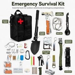 Emergency Survival First Aid Kit 15-in-1 Axe Folding Shovel Camping Hiking Gear