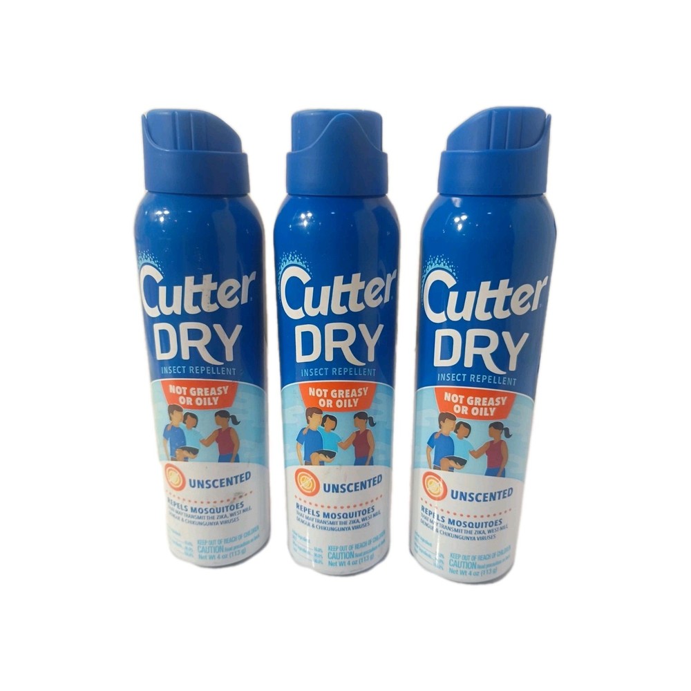 Cutter Dry Insect Repellent Unscented 3 Can Bundle Deal Repels Mosquitos 4 oz 3