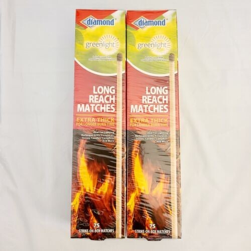 2 Pack Diamond Greenlight Long Reach Matches Extra Thick 75 Per Box 150 Total