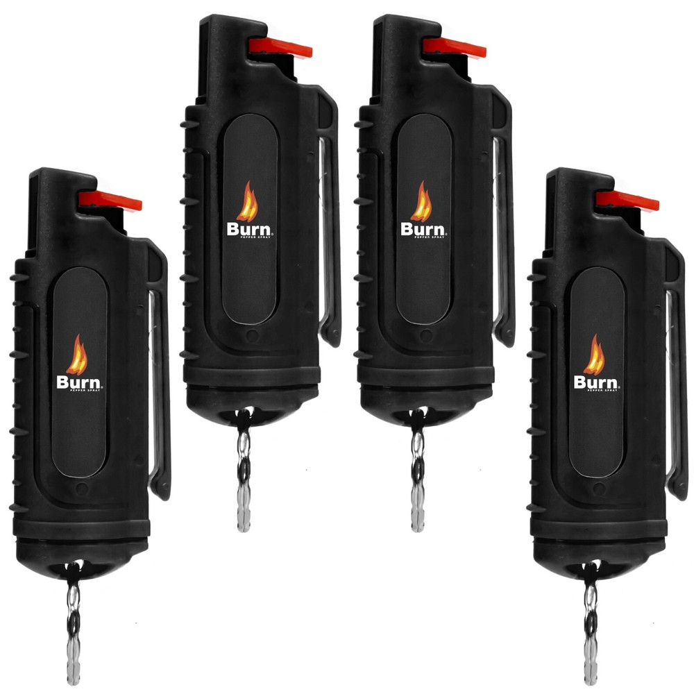 4 Pack BURN Pepper Spray 1/2oz Self Defense Keychain Case Molded OC Black