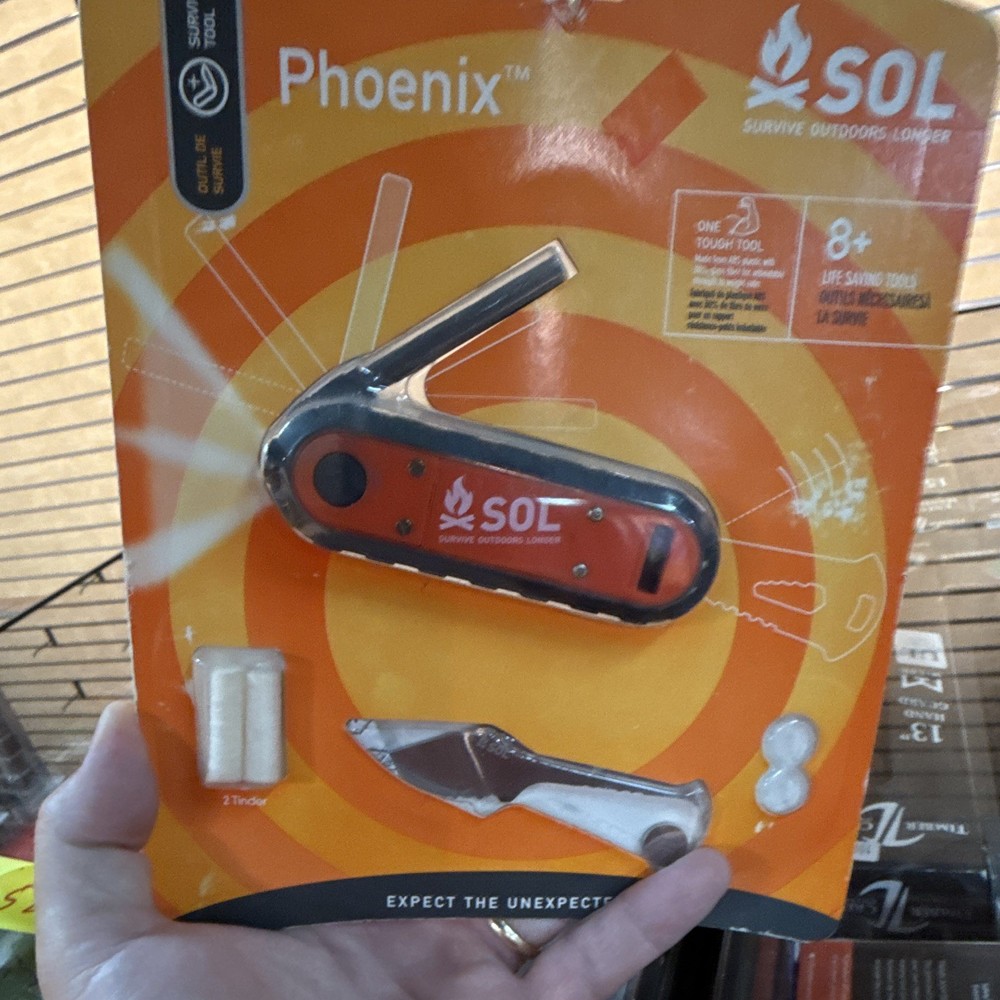 SOL Phoenix Fire Starter Kit w/ Tinder & Striker, Pocket Clip, Orange/Black