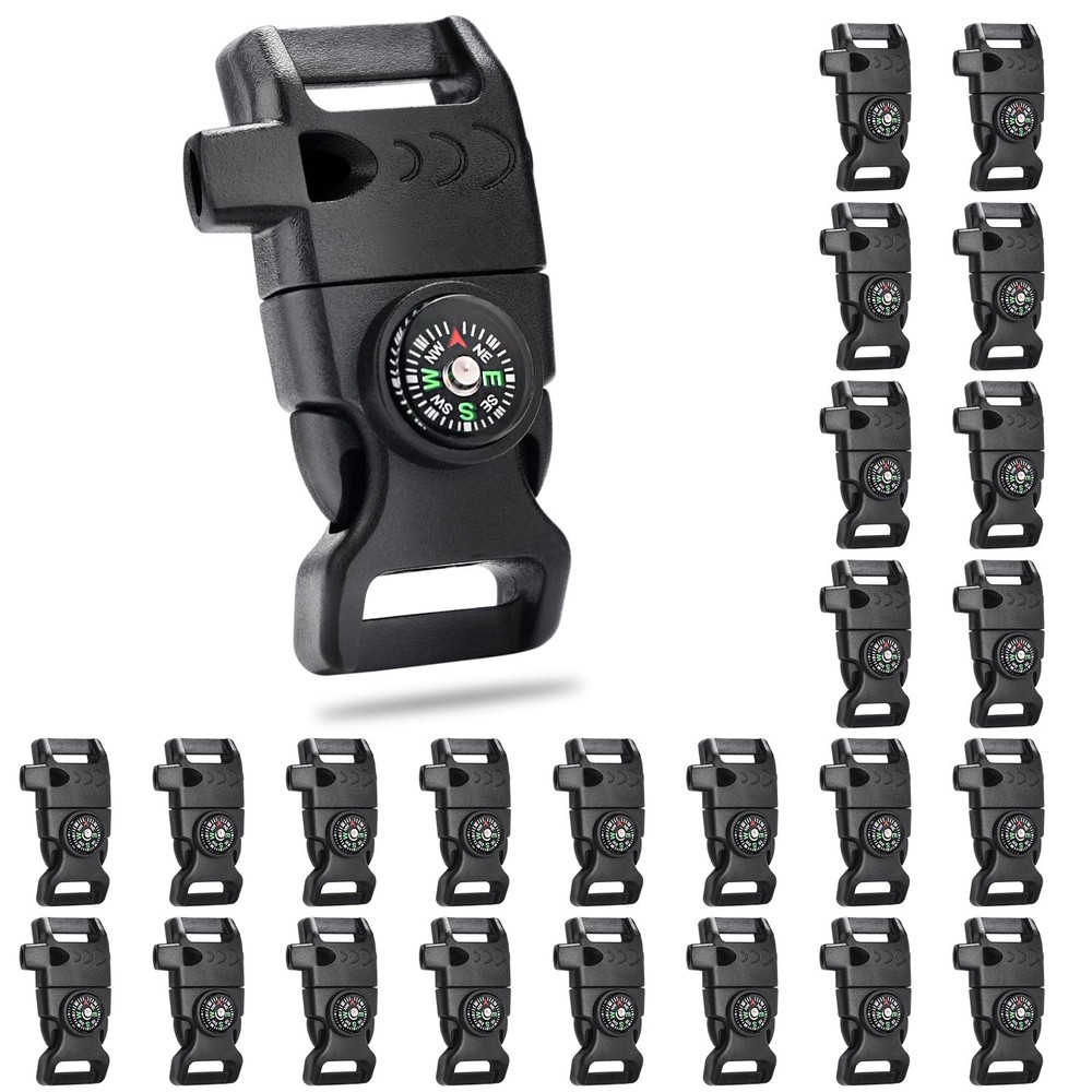 Paracord Buckle with Whistle Compass, Side Release Plastic Buckles for Paracord