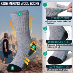 DoSmart Kids Hiking Walking Socks Boys Girls Toddlers 13-15 Years, Grey