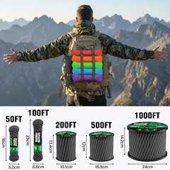 Reflective Paracord Rope 750 lb – 50ft 5/32″ Parachute Cord 4MM 12-Strand para C