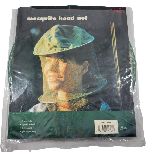Mosquito Head Net Green Cotton Adjustable Elastic Neckband Nylon Netting
