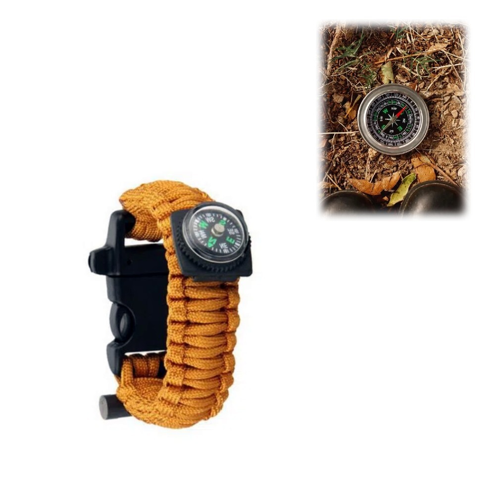 Outdoor Multi-functional Emergency Bracelet Yellow Life Line Whistle Compass