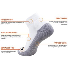 Pure Athlete Comfort Padded Walking Socks – Small-Medium, White/Grey – 1 Pair