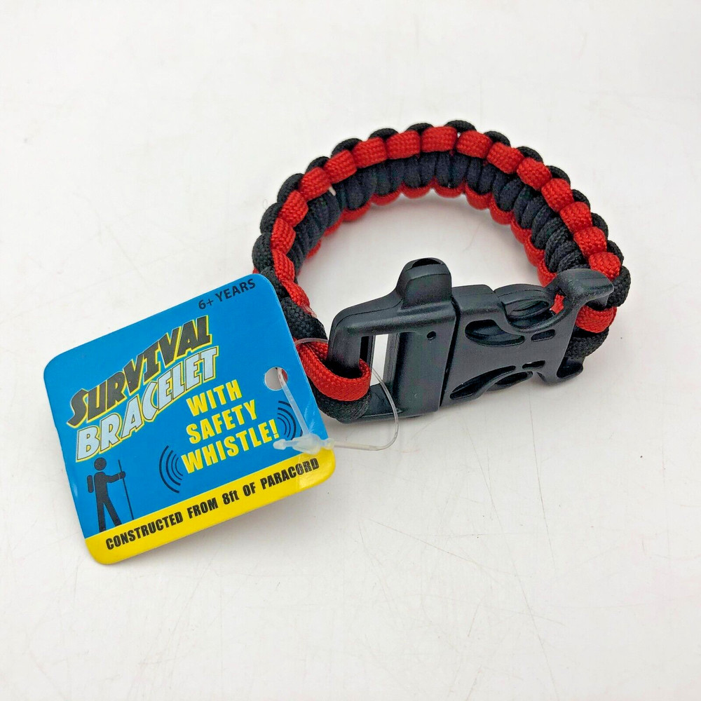 Toysmith Survival Bracelet 550 Nylon Paracord Braid Red Black Outdoor Small 7.5″