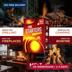 Fire Starter Squares, 160 Count, Campfire, Charcoal Grill & Wood Stove | Water-r