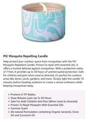 🕯️ ⭐ PIC Mosquito Repellent Candle — Summer Scent • 7ft Radius