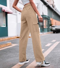 ZMPSIISA Women High Waisted Cargo Pants Wide Leg Casual X-Large, Khaki