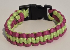 Pink/Lime Green Paracord Bracelet – 8.25″ Long w/Black Buckle Closure