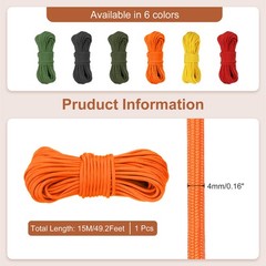 650 Paracord 49 Feet 4mm 9 Strand Parachutes Cord Spool Orange