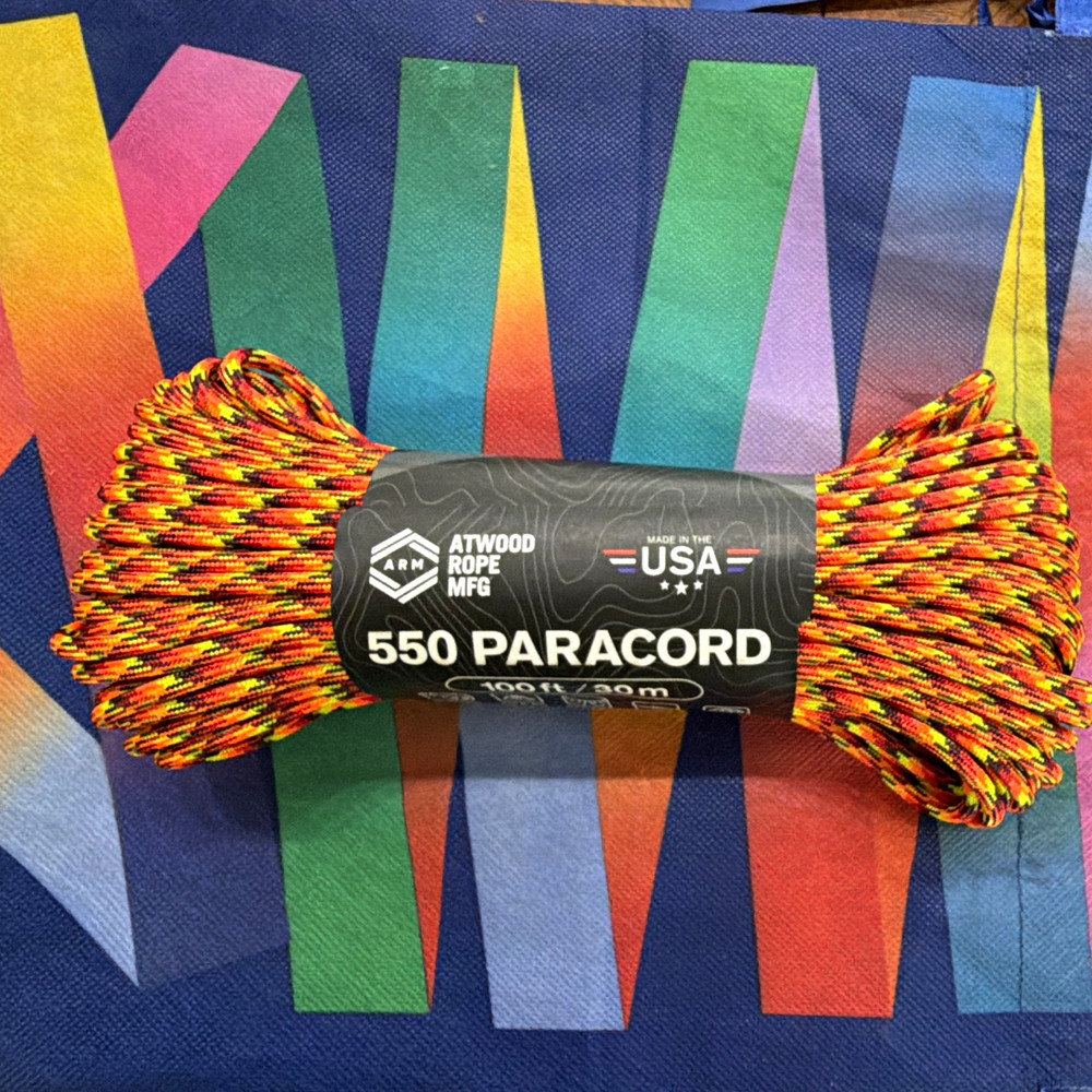 Atwood Rope MFG 550 Paracord 100 ft Fireball 550 lb Nylon Made in USA
