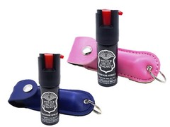 Police Magnum .50oz pepper spray keychain holster 1 blue 1 pink self defense