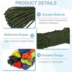 Reflective Fluorescent Paracord Rope 4mm 49 ft for Camping (Olive Green)