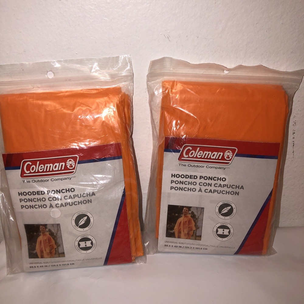 Lot Of 2 » NIP » Coleman Orange Disposable Ponchos One Size Fits All. 2013