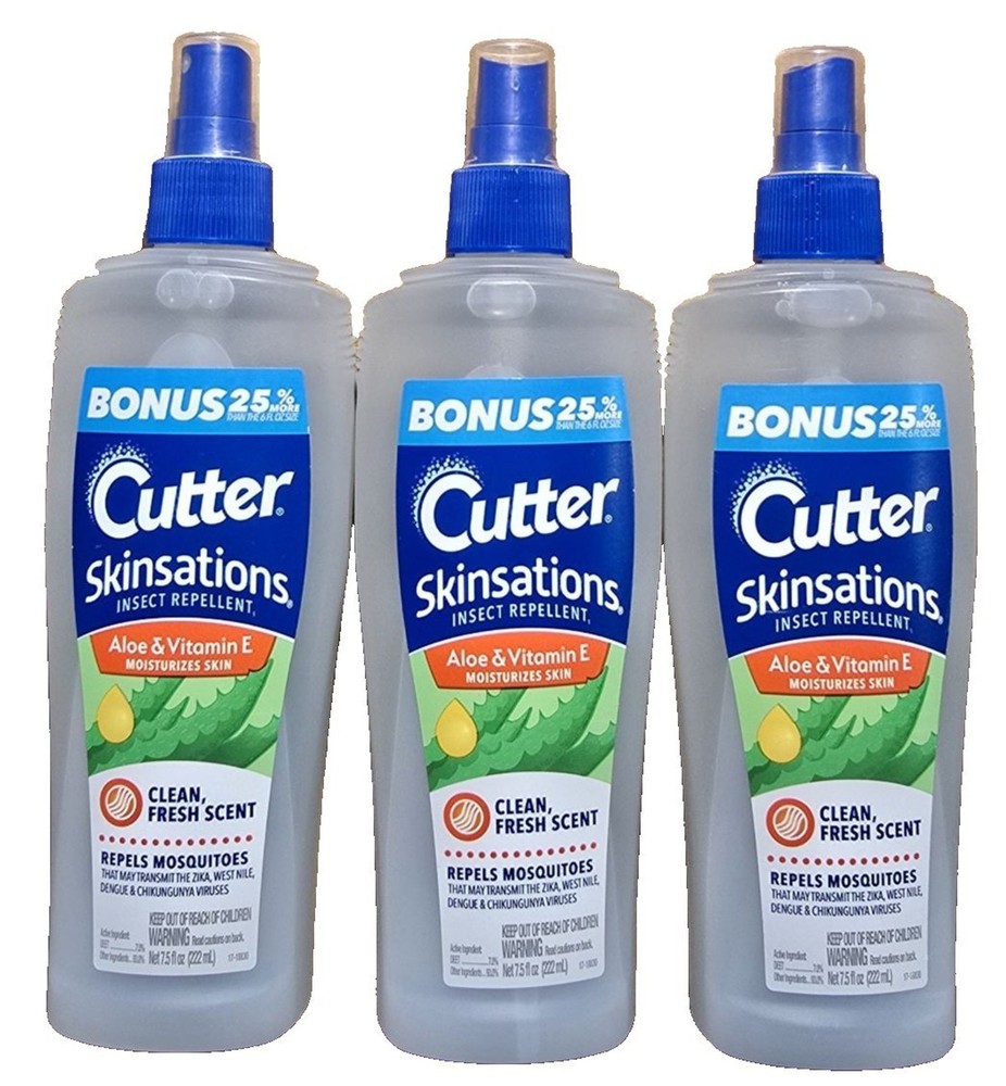 3-Pack Cutter Skinsations Insect Repellent 6 ounces ea, Spray, Aloe & Vitamin E