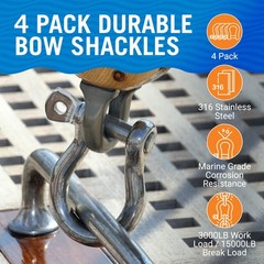 Premium Stainless Steel D-Ring Shackles, Marine Grade, 4-Pack, 1/2″ Mini Bow …