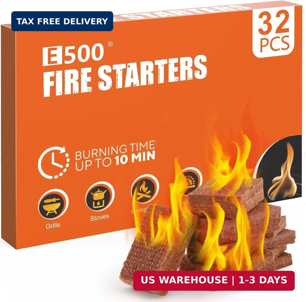 E500 Fire Starter – Natural Fire Starters for Fireplace, Campfires, Chimney, BBQ
