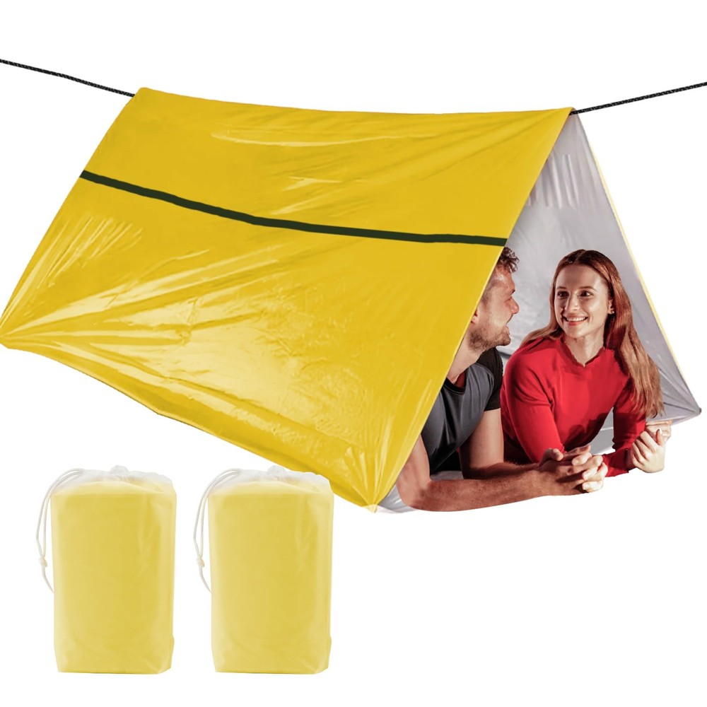 2-Pack Mylar Survival Life Tent, 2 Person Emergency Shelter Tube Tents with P…