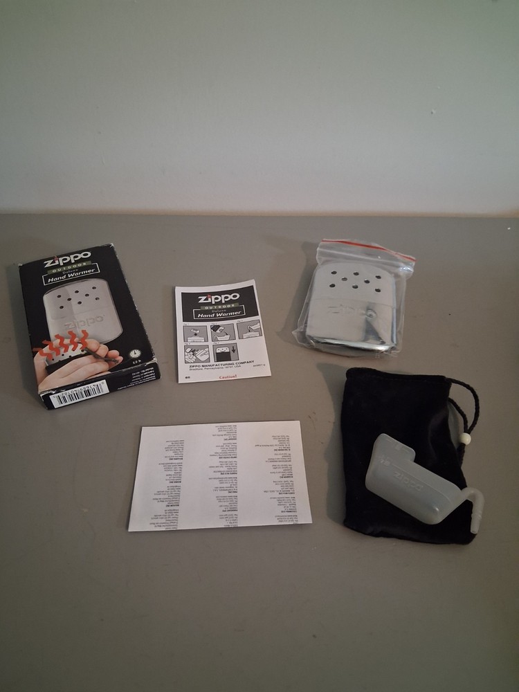Zippo Reusable Catalytic Hand Warmer Silver Metal w/ Burner Cap & Pouch
