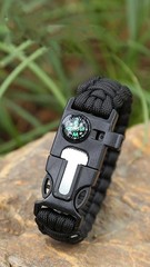 Paracord Wristband for Outdoor Sport Tactical Survival, Black