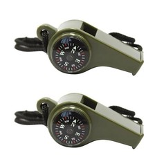 2 Pack Safety Whistle 3-In-1 Compass Thermometer Survival Gear Kit with Lanyard
