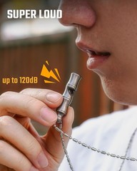 KeyUnity Titanium Emergency Whistle with Metal Lanyard, 120dB+, One-Piece