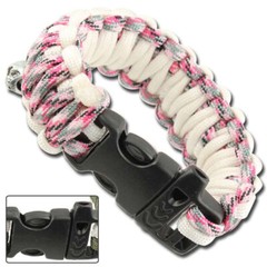 Emergency Paracord Bracelets, Survival Bracelet with Whistle -Pink Camo & White