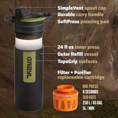 Grayl GeoPress Portable Water Purifier Bottle Outdoor Survival 24oz