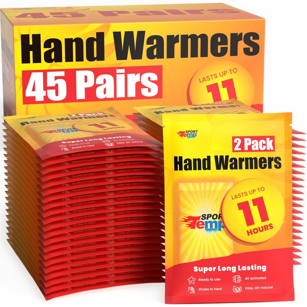Hand Warmers (45 Pairs) – Up to 11 Hours of Heat, Super Long 45 Pairs, white