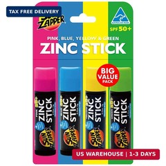 Sun Zapper Zinc Oxide Mineral Sunscreen Stick – SPF 50+ Water Resistant – 4-Pack