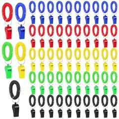 50 Pcs Colorful Plastic Whistles with Bracelet, 120dB Loud Sports Whistles