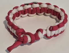 Red/White w/Siler Buckle Paracord Bracelet – 9″ Long w/Loop Knot Closure
