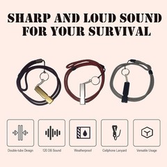 3 Pack Survival Safety Whistles with Double-tube, Golden, Silver, Black