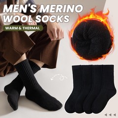 Eyean Men Merino Wool Socks Thermal Hiking Winter Ski Warm One Size, Black