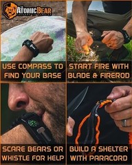 🔥 Atomic Bear Paracord Survival Bracelet 2 Pack (Black & Black/Orange)Bracelets