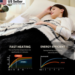 JKMAX Heated Electric Blanket Full Size – 72″x84″ Flannel 72×84, Black